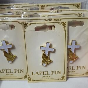 Gold and White Cross Lapel Pin